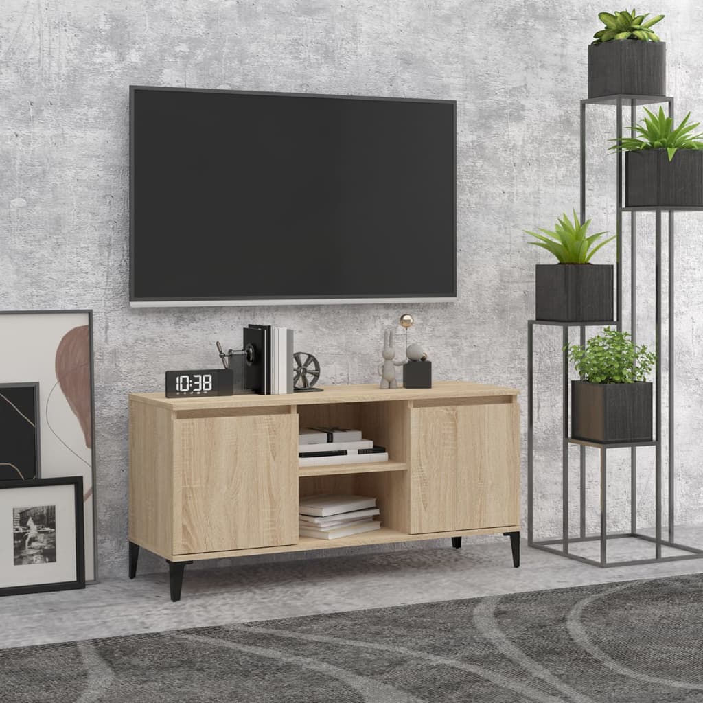 Vetonek Mueble de TV con patas metal color roble Sonoma 103,5x35x50 cm