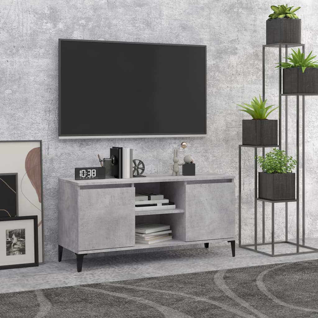 Vetonek Mueble de TV con patas metal gris hormigón 103,5x35x50 cm