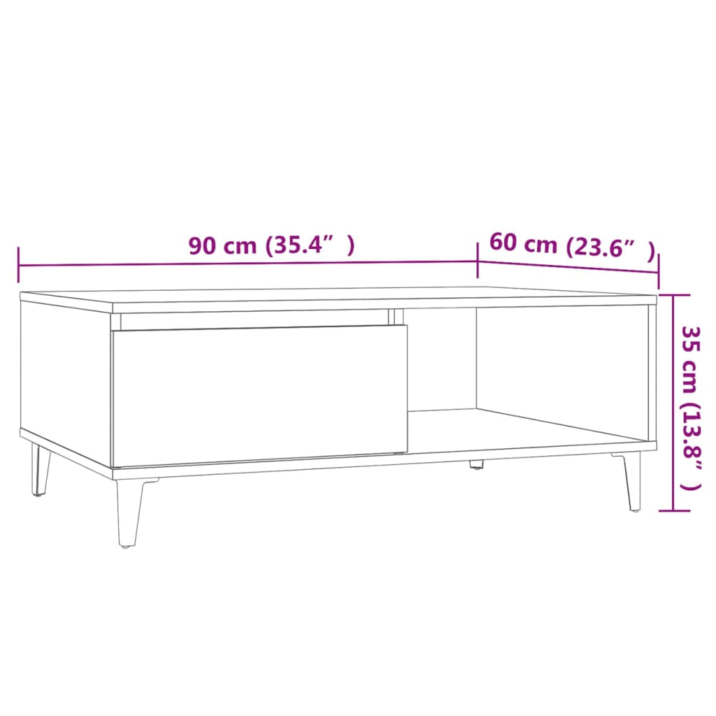 Mesa de centro madera color roble 90x60x35 cm vidaXL