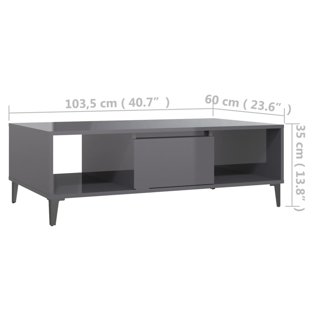 Mesa de centro madera gris brillo 103,5x60x35 cm vidaXL