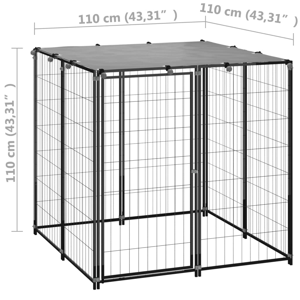 Kennel de aço preto 10x110x110 cm