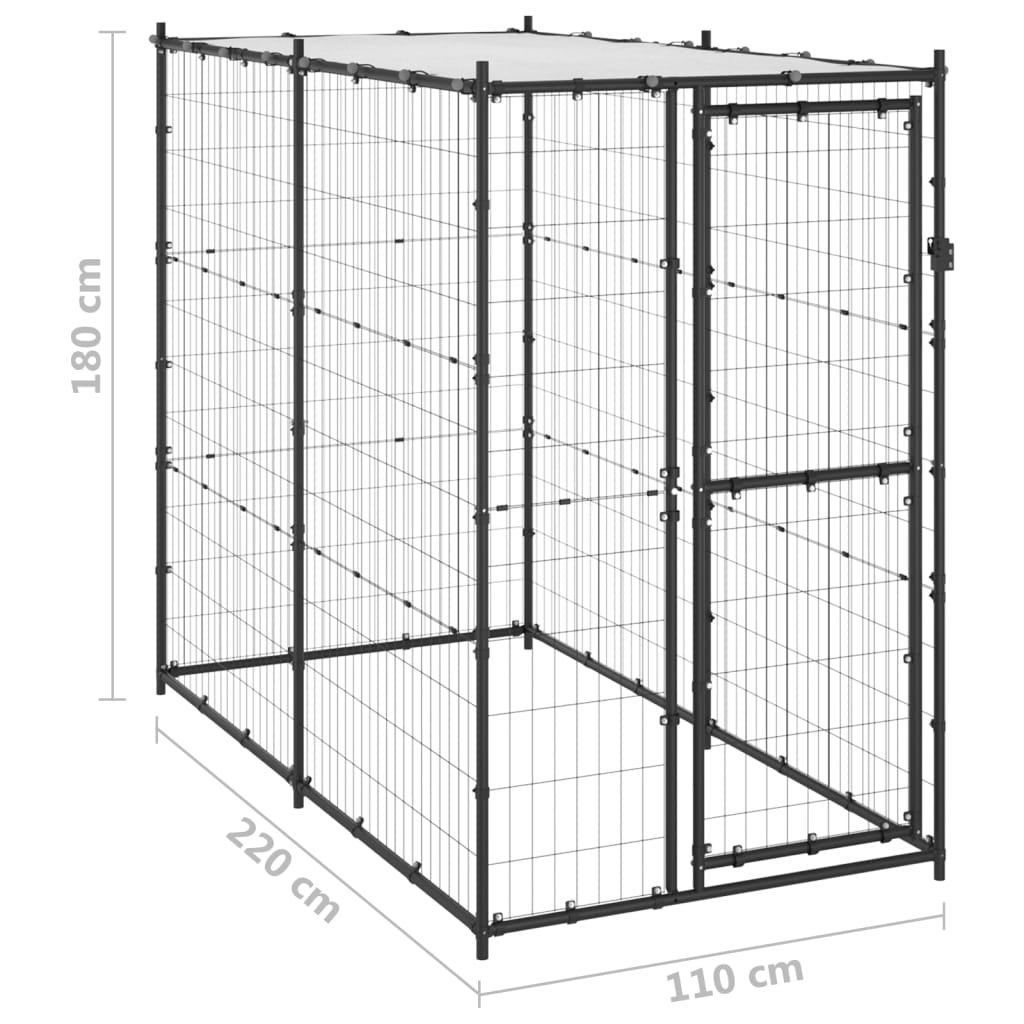 Perrera de exterior de acero con techo 110x220x180 cm vidaXL