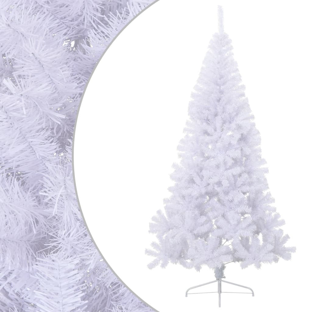 Medio árbol de Navidad artificial con soporte PVC blanco 210 cm