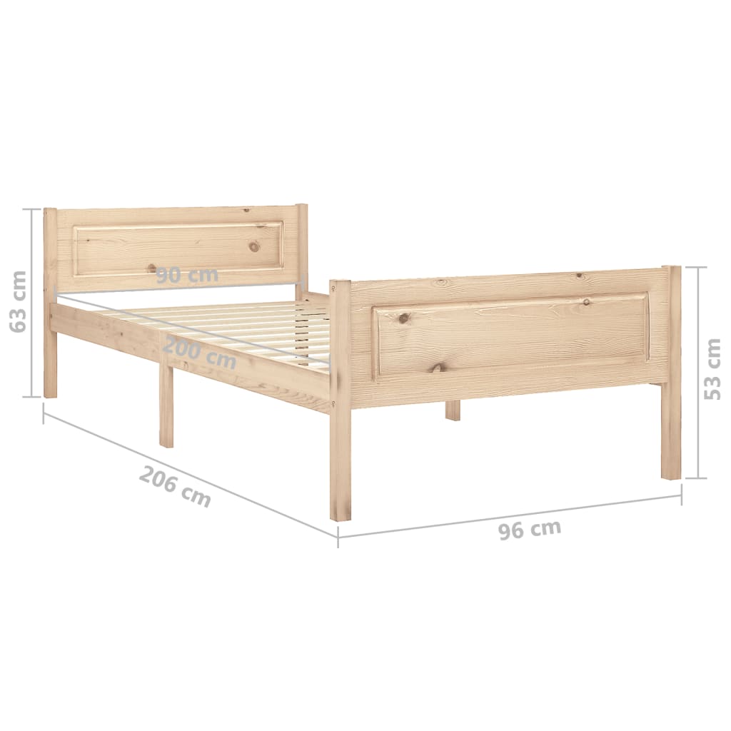 Estructura de cama sin colchón madera maciza de pino 90x200 cm v4079 - Vetonek