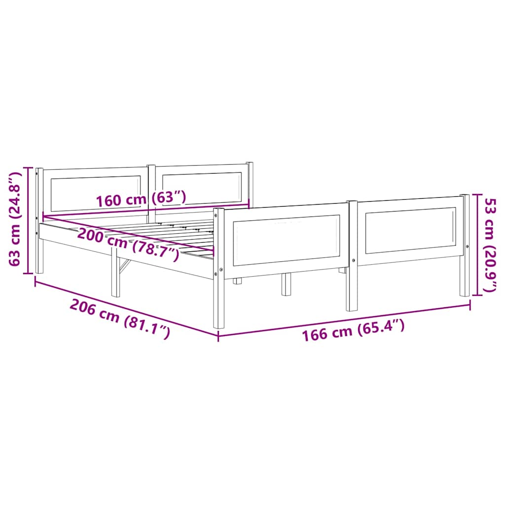 Estructura de cama sin colchón madera maciza de pino 160x200 cm vidaXL