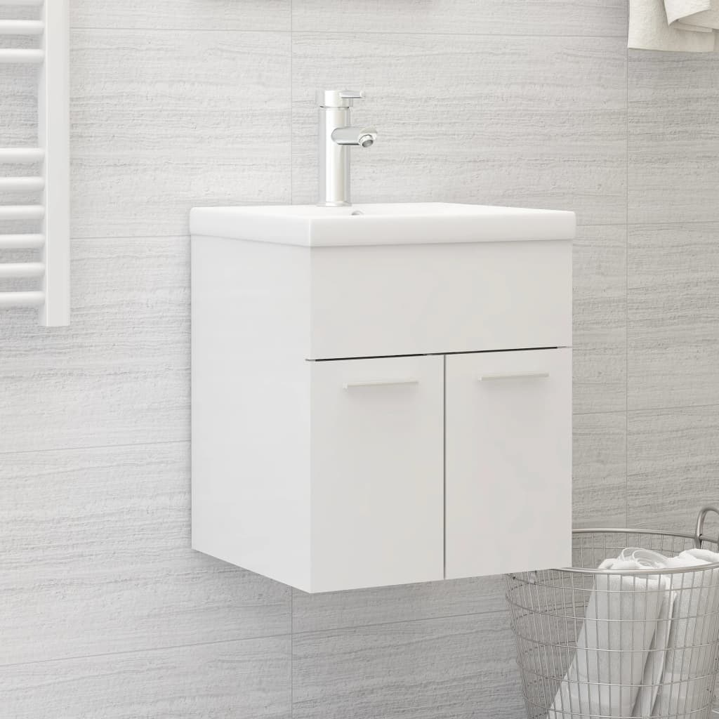 Vetonek Mueble con lavabo madera de ingeniería blanco brillante