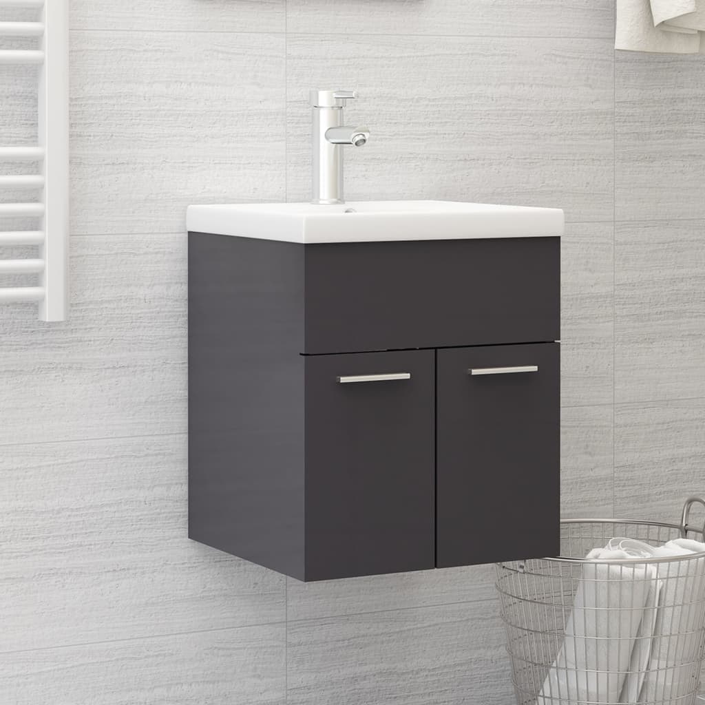 Vetonek Mueble con lavabo madera de ingeniería gris brillante