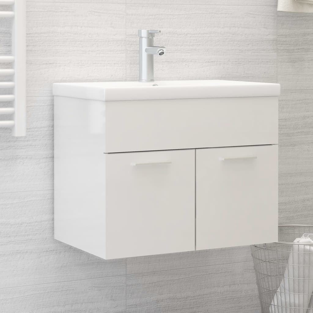 Vetonek Mueble con lavabo madera de ingeniería blanco brillante