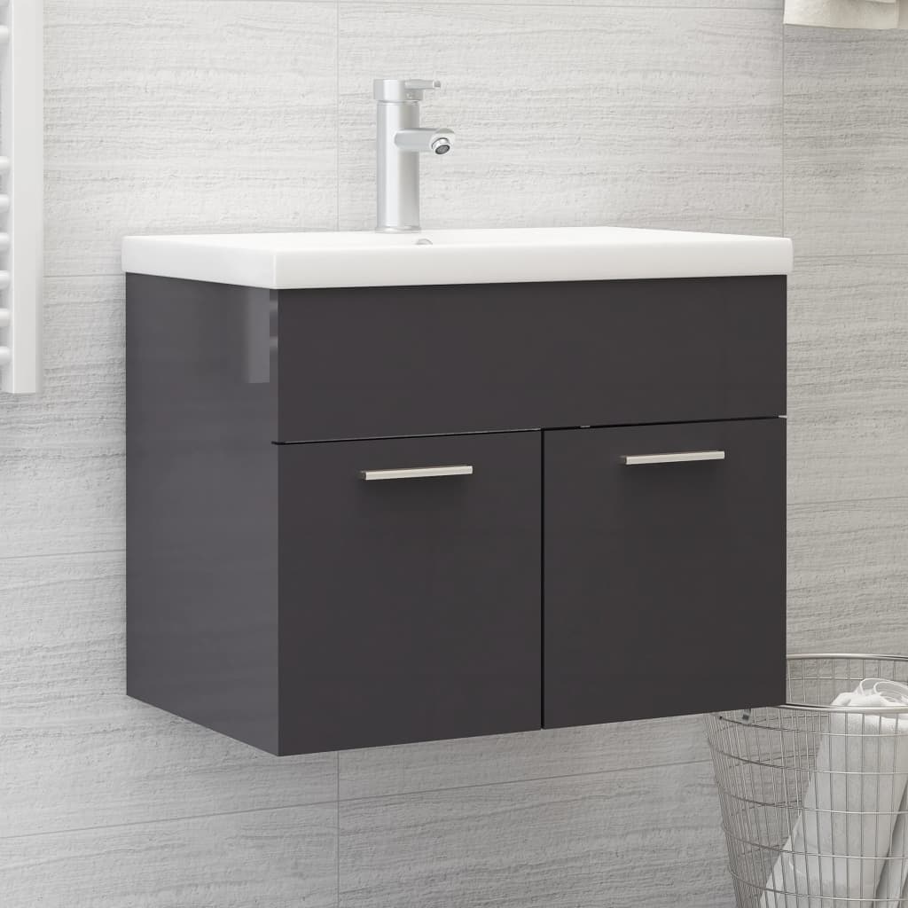 Vetonek Mueble con lavabo madera de ingeniería gris brillante