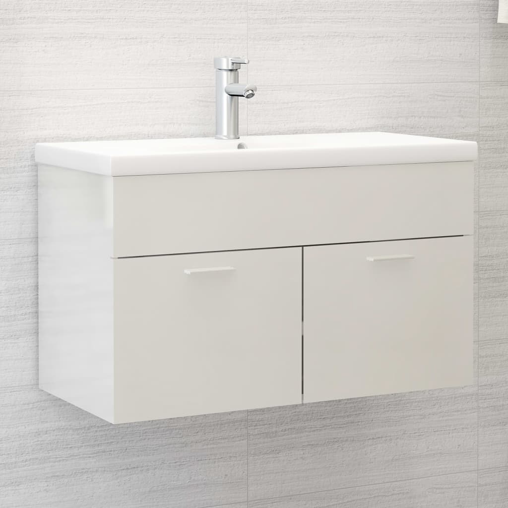 Vetonek Mueble con lavabo madera de ingeniería blanco brillante