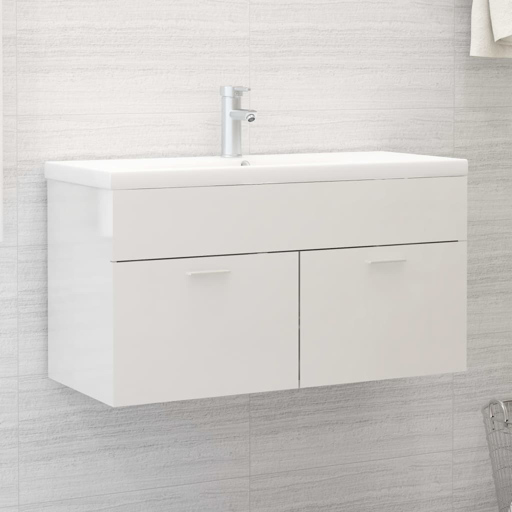 Vetonek Mueble con lavabo madera de ingeniería blanco brillante