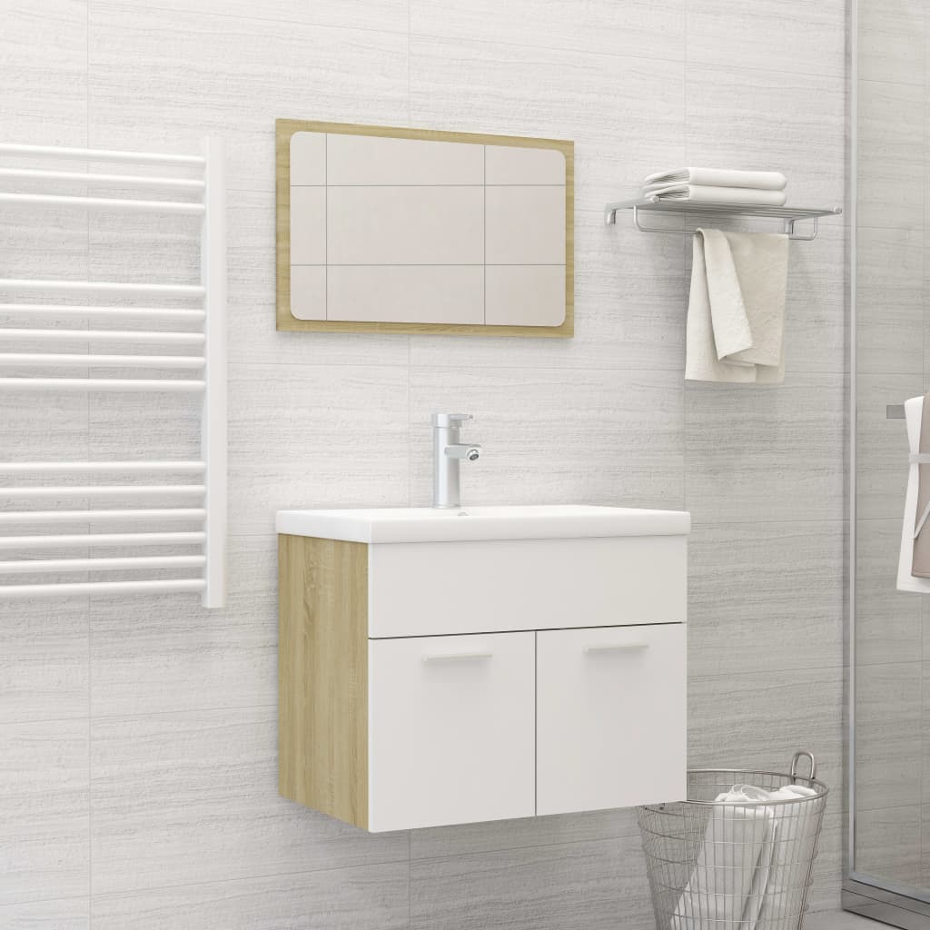 Vetonek Set de muebles de baño madera ingeniería blanco y roble Sonoma