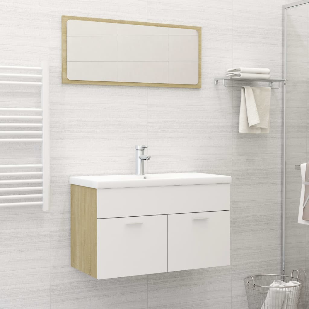 Vetonek Set de muebles de baño madera ingeniería blanco y roble Sonoma