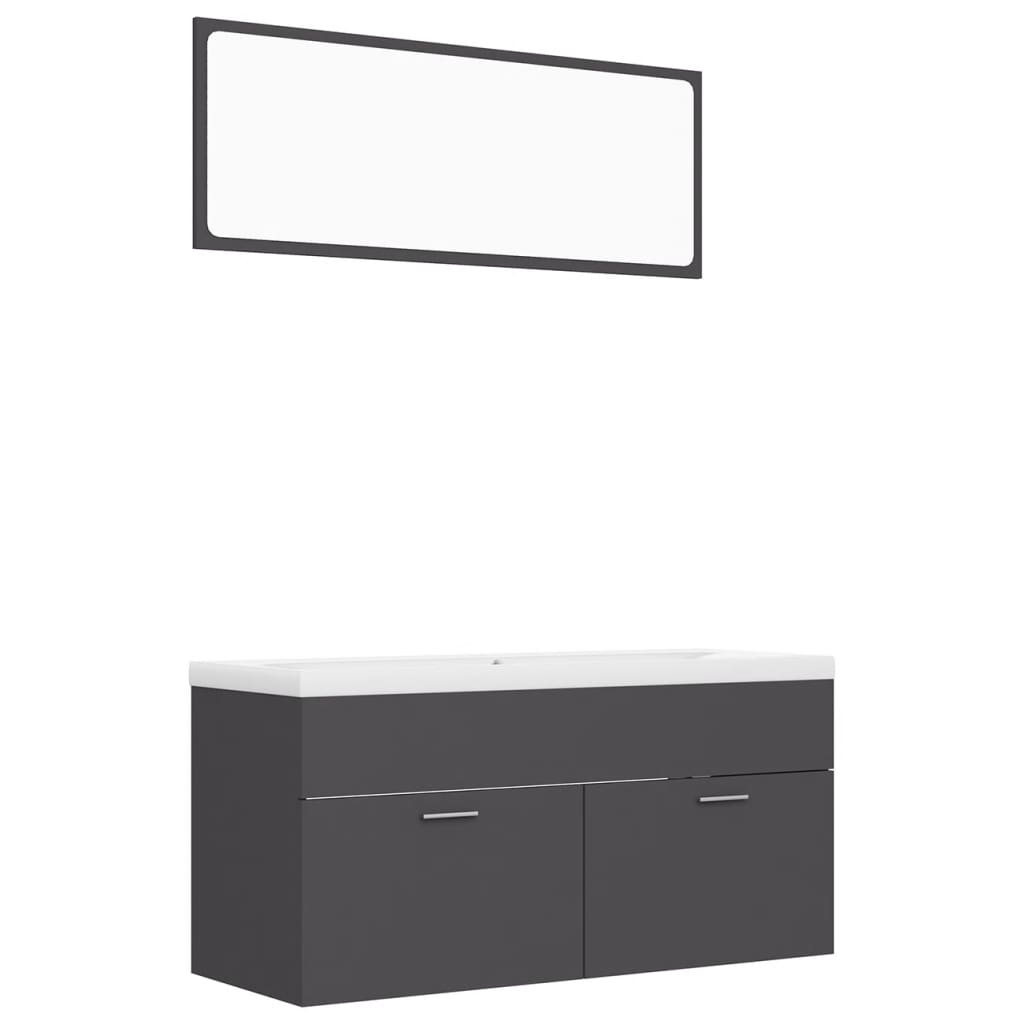 Vetonek Conjunto de muebles de baño madera contrachapada gris