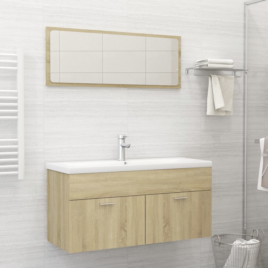 Vetonek Juego de muebles de baño madera ingeniería roble Sonoma