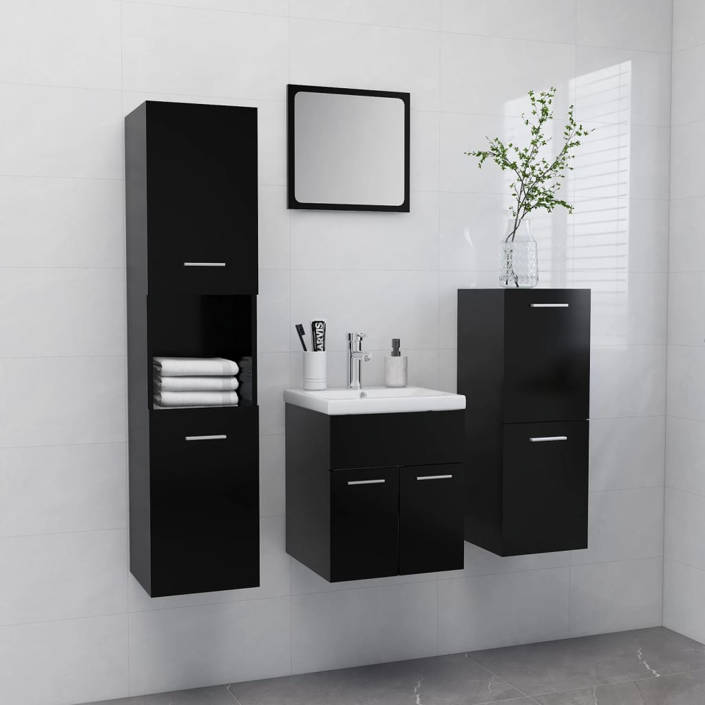 Vetonek Juego de muebles de baño madera de ingeniería negro