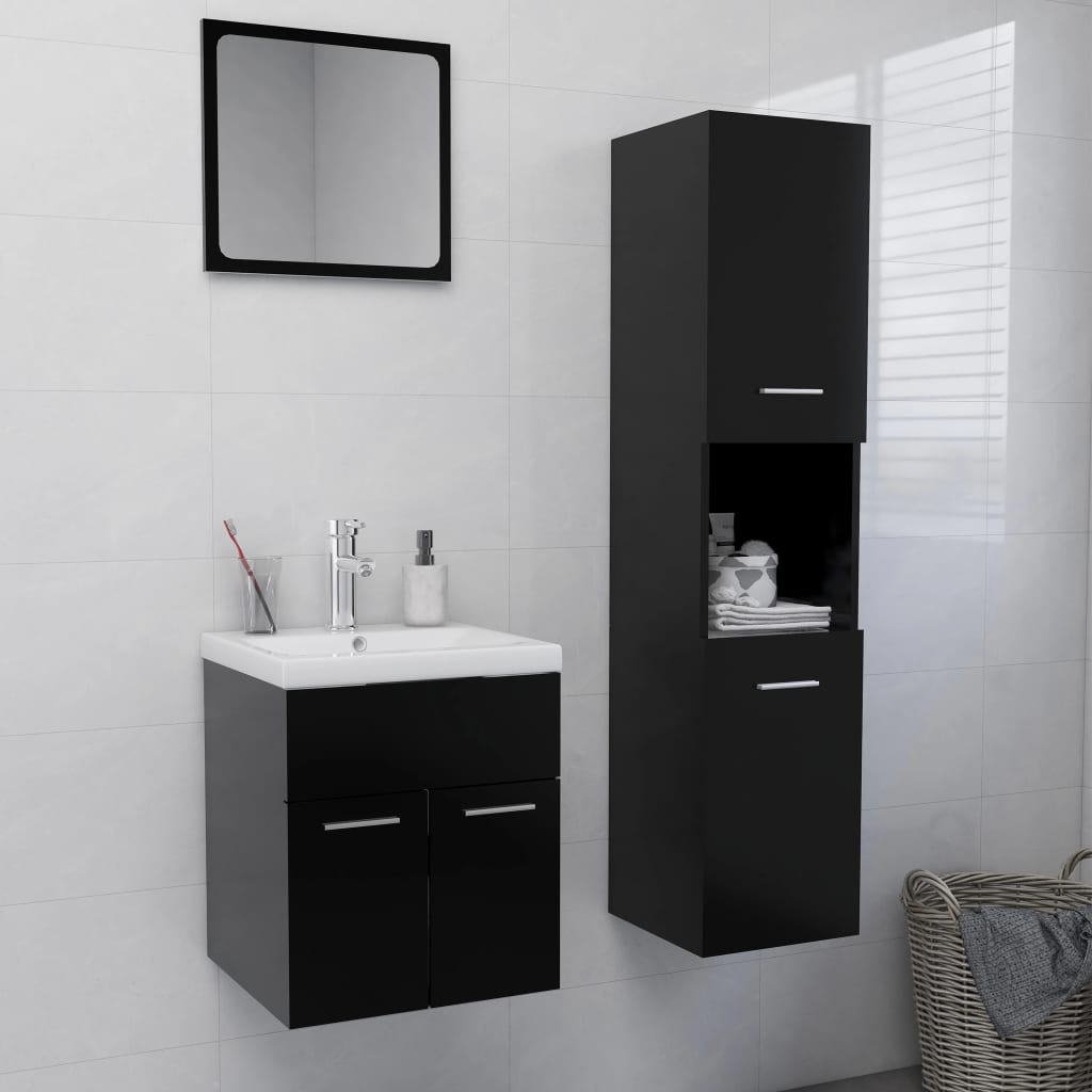 Vetonek Juego de muebles de baño madera de ingeniería negro