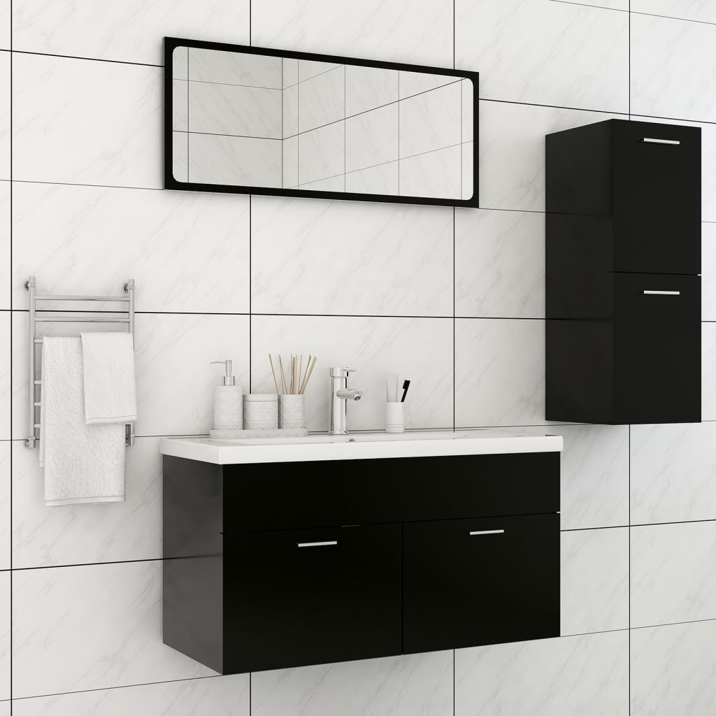 Vetonek Juego de muebles de baño madera de ingeniería negro