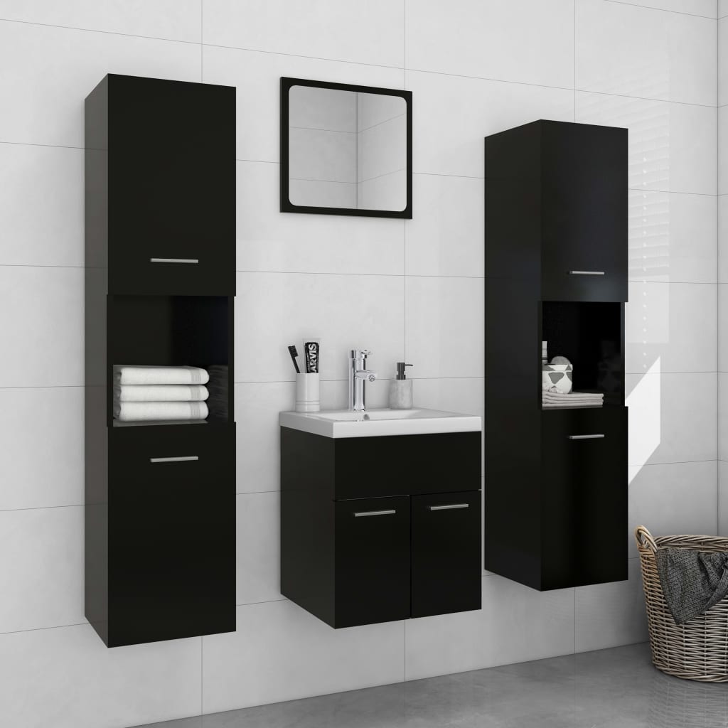 Vetonek Juego de muebles de baño madera de ingeniería negro