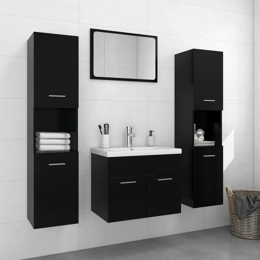 Vetonek Juego de muebles de baño madera de ingeniería negro