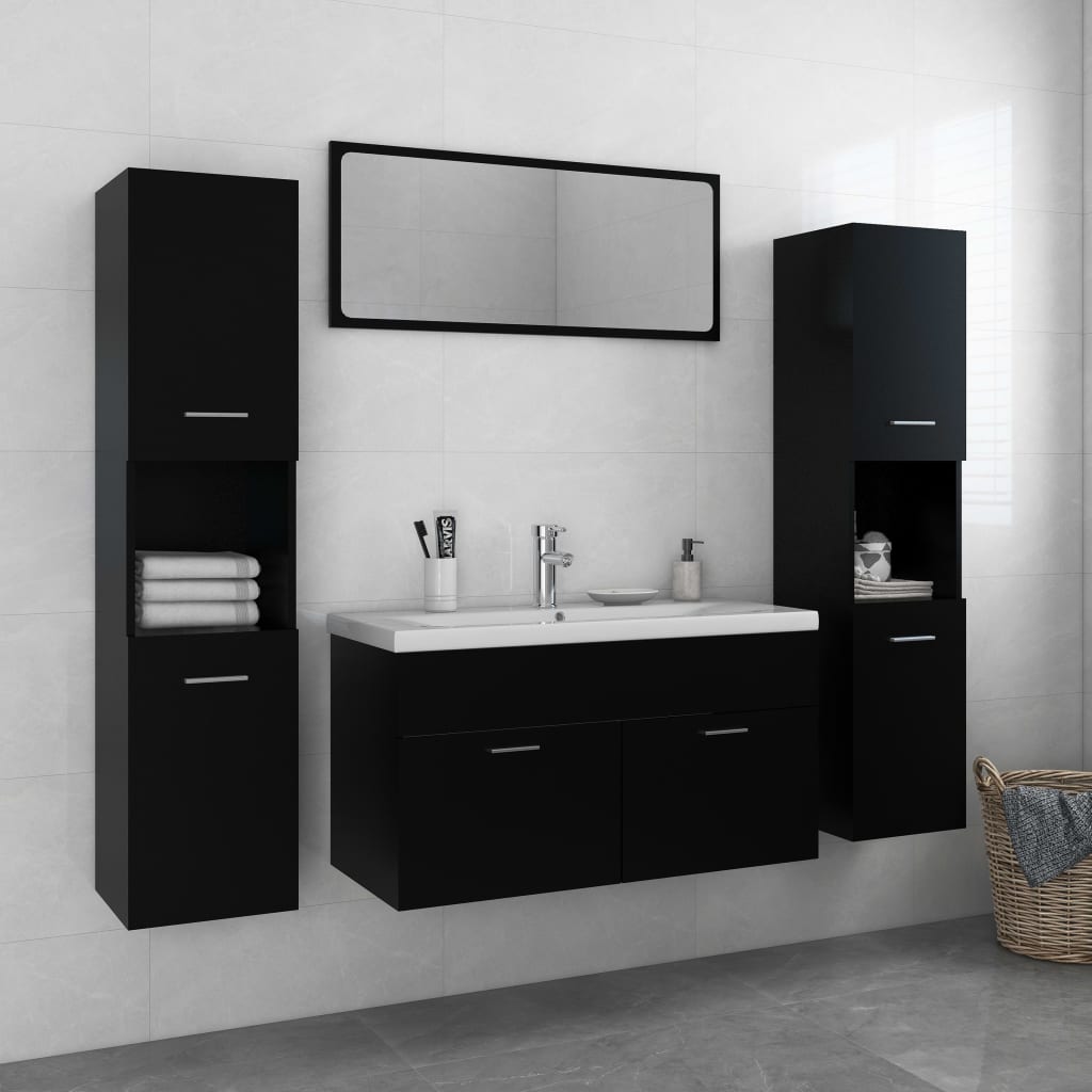 Vetonek Juego de muebles de baño madera de ingeniería negro