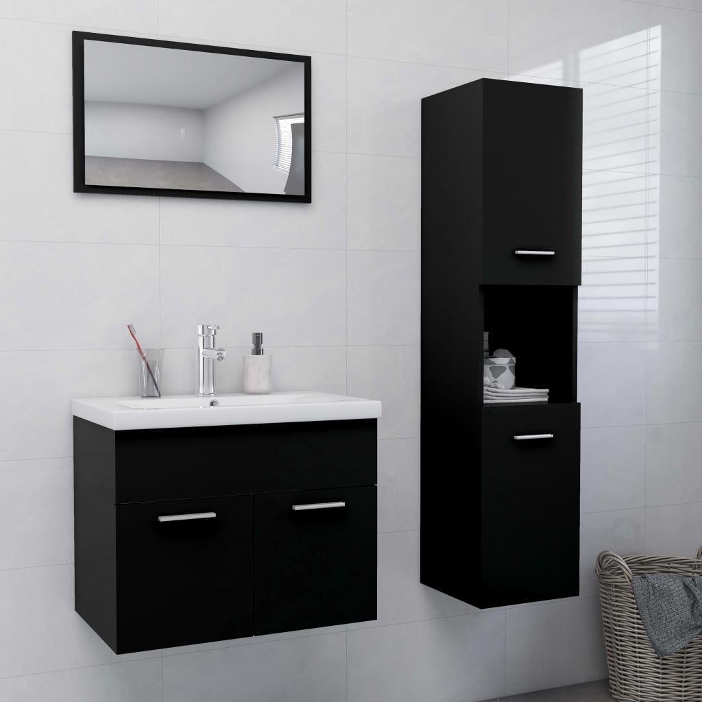 Vetonek Juego de muebles de baño madera de ingeniería negro