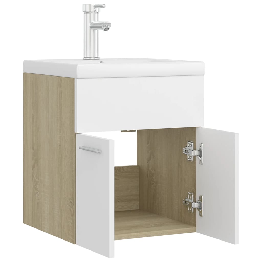 Mueble con lavabo aglomerado blanco y roble Sonoma vidaXL