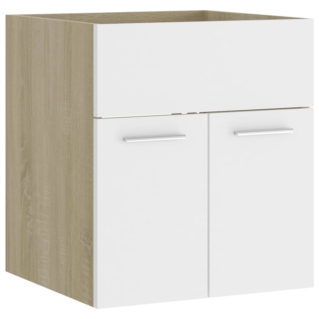 Mueble con lavabo aglomerado blanco y roble Sonoma vidaXL