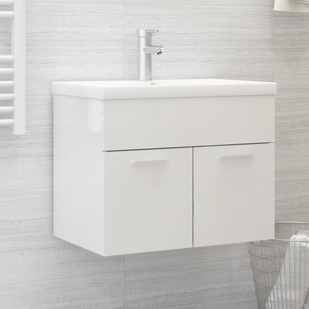 Vetonek Mueble con lavabo madera de ingeniería blanco brillo