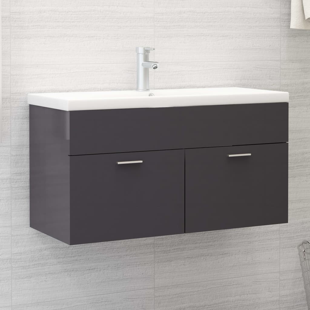 Vetonek Mueble con lavabo madera de ingeniería gris brillante