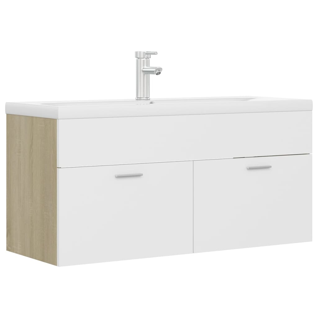 Mueble con lavabo aglomerado blanco y roble Sonoma vidaXL