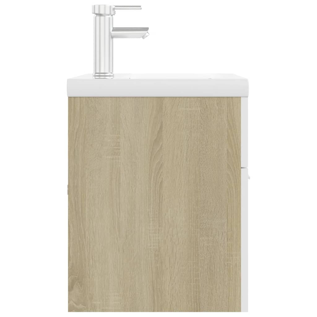 Mueble con lavabo aglomerado blanco y roble Sonoma vidaXL