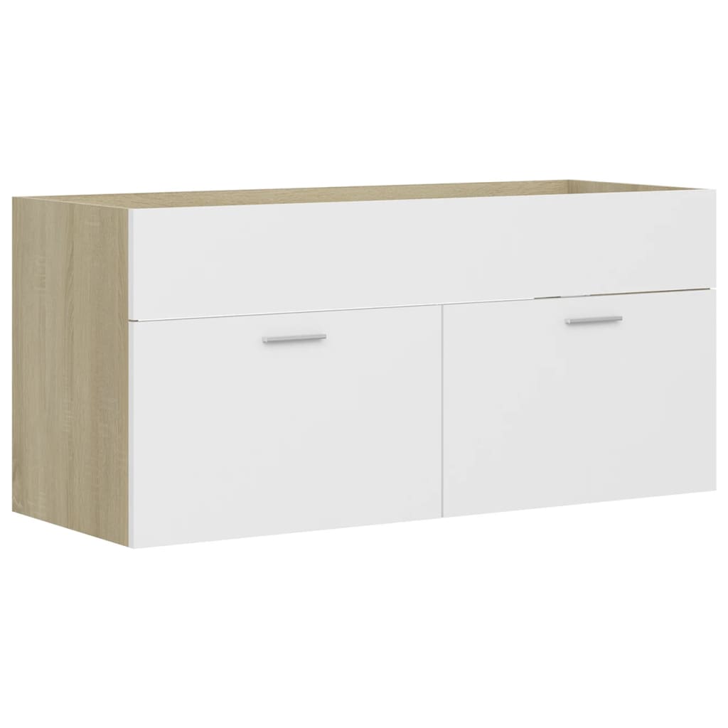 Mueble con lavabo aglomerado blanco y roble Sonoma vidaXL