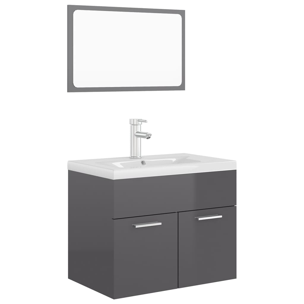 Juego de muebles de baño madera de ingeniería gris brillo vidaXL