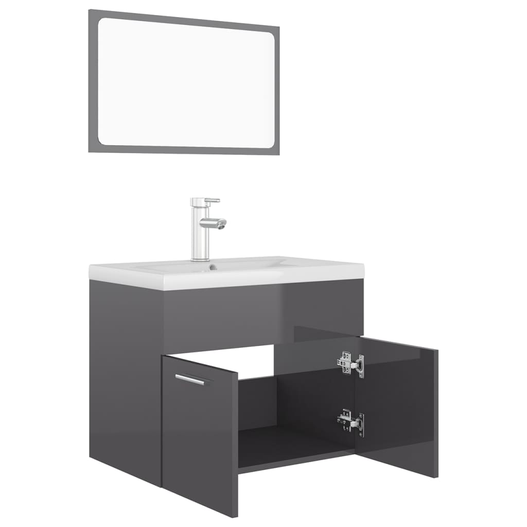 Juego de muebles de baño madera de ingeniería gris brillo vidaXL