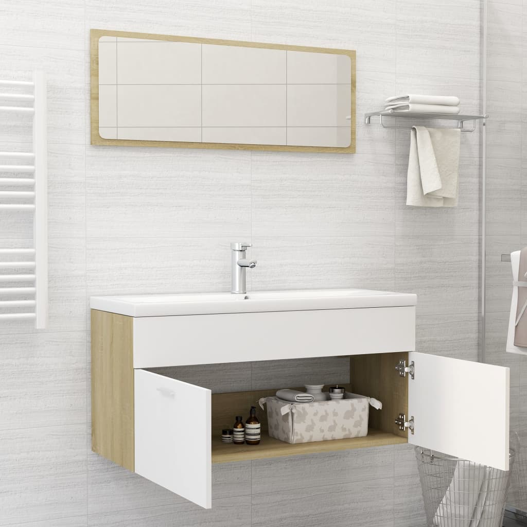 Set de muebles de baño madera sintetizada Nexus blanco y roble Sonoma