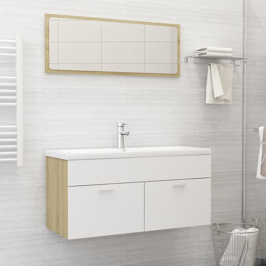 Vetonek Set de muebles de baño madera ingeniería blanco y roble Sonoma