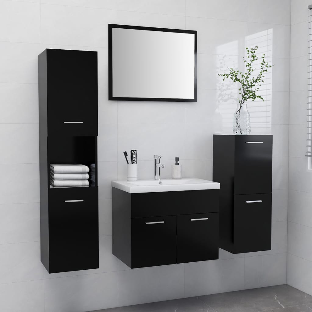 Vetonek Juego de muebles de baño madera de ingeniería negro