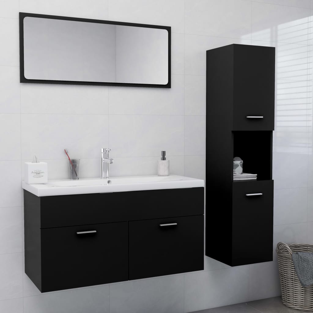 Vetonek Juego de muebles de baño madera de ingeniería negro