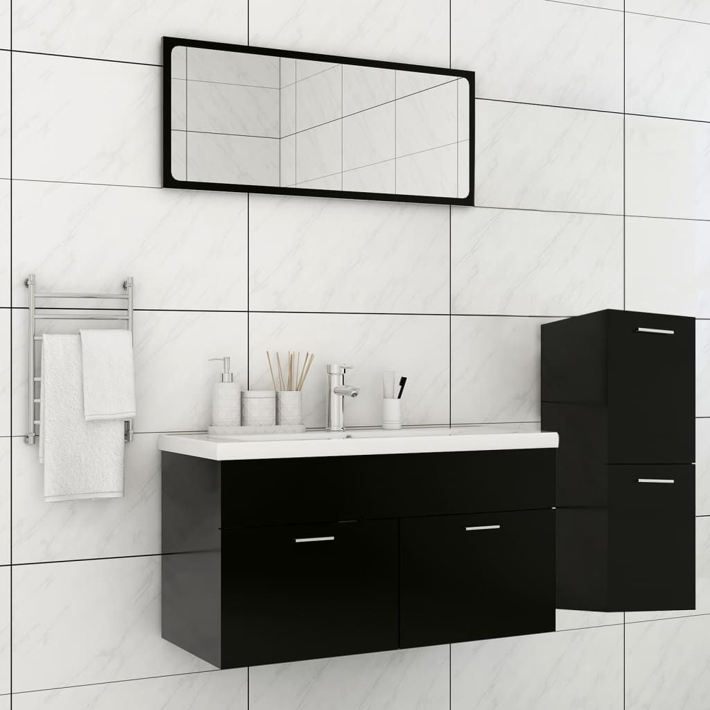 Vetonek Juego de muebles de baño madera de ingeniería negro