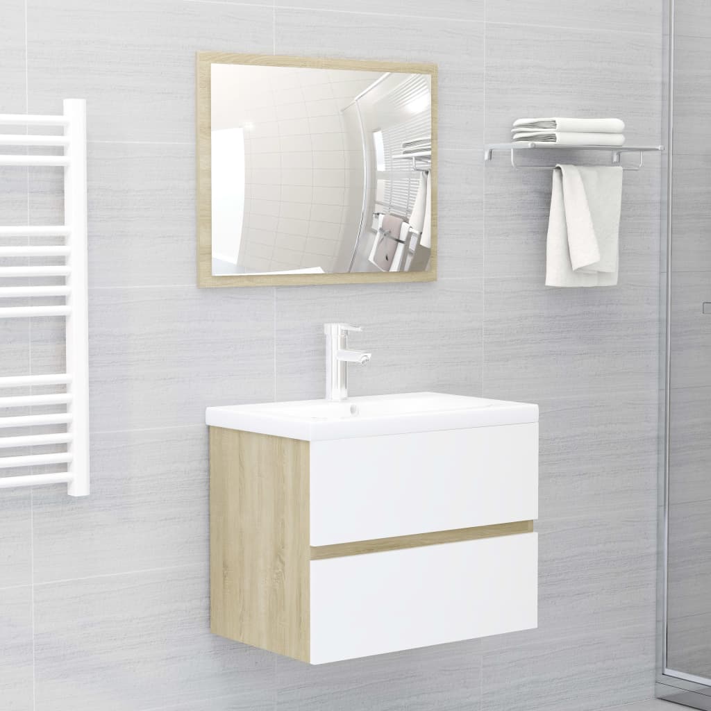 Vetonek Set de muebles de baño madera ingeniería blanco y roble Sonoma