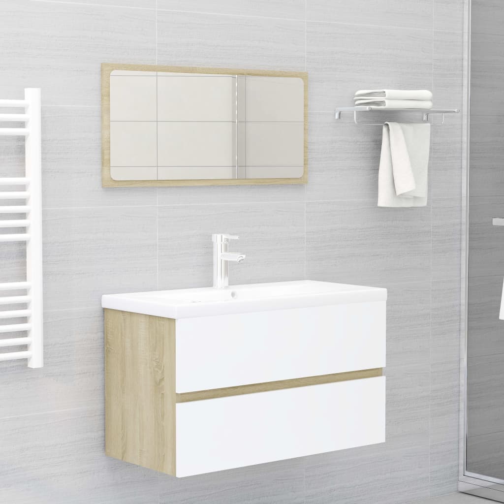 Vetonek Set de muebles de baño madera ingeniería blanco y roble Sonoma