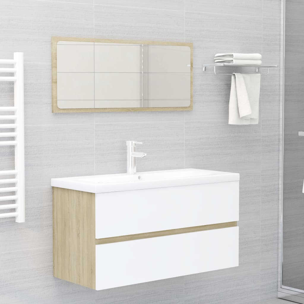 Vetonek Set de muebles de baño madera ingeniería blanco y roble Sonoma