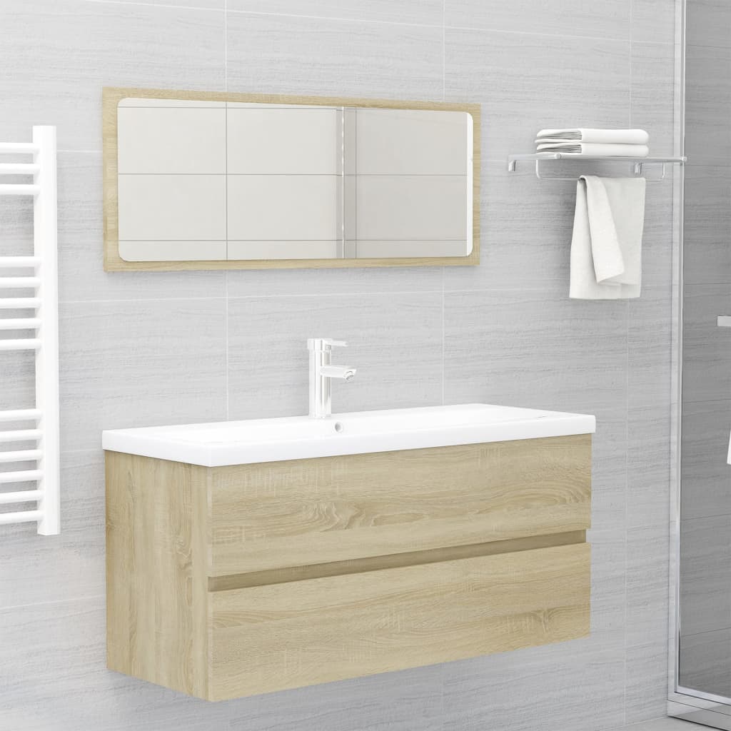 Vetonek Juego de muebles de baño madera ingeniería roble Sonoma