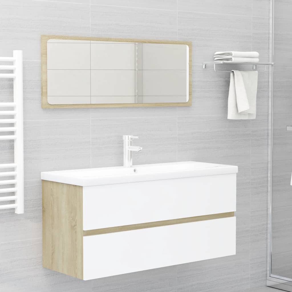 Vetonek Set de muebles de baño madera ingeniería blanco y roble Sonoma