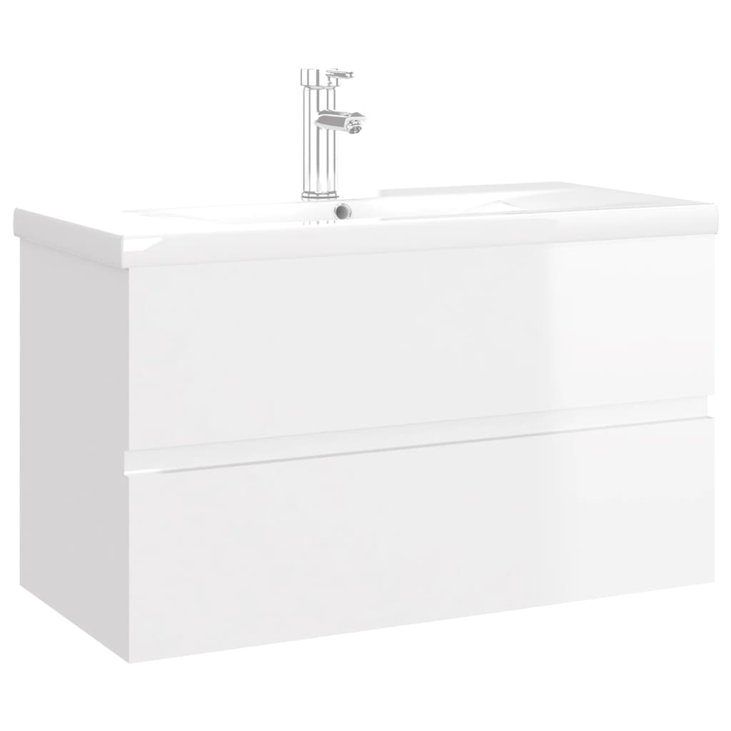 Mueble con lavabo madera de ingeniería blanco brillo vidaXL