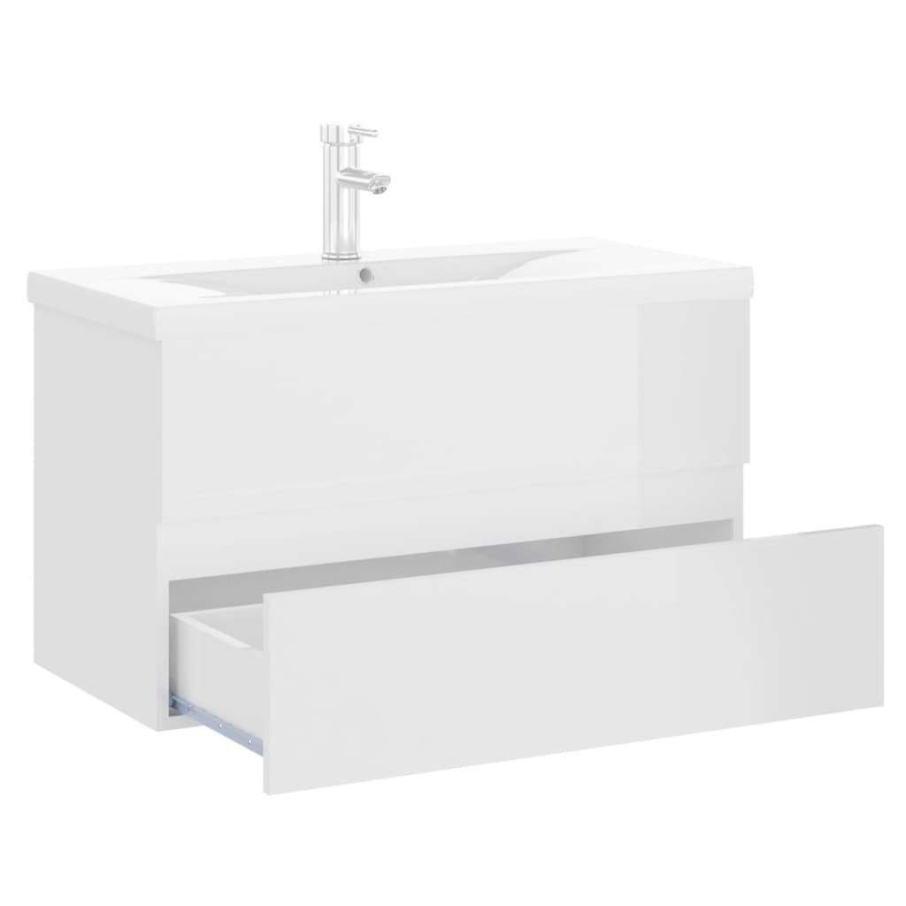 Mueble con lavabo madera de ingeniería blanco brillo vidaXL