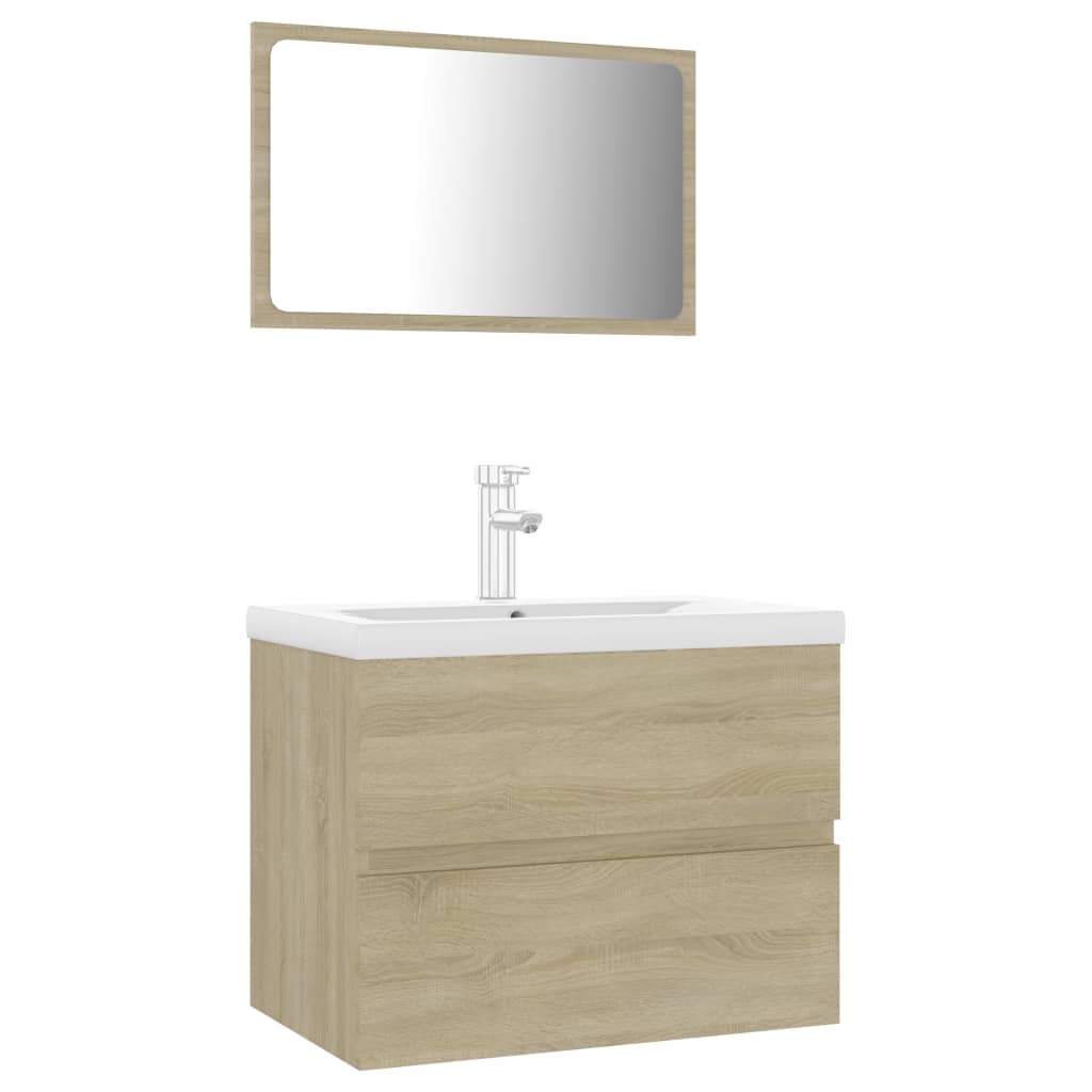 Vetonek Conjunto de muebles de baño madera contrachapada roble Sonoma