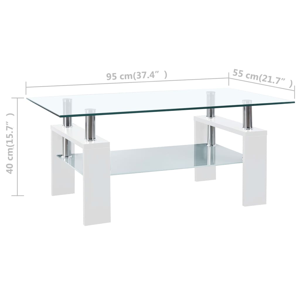 Mesa de centro vidrio templado blanco transparente 95x55x40 cm vidaXL