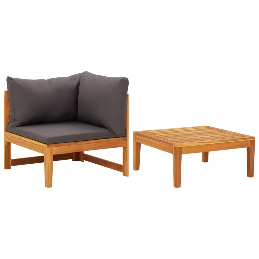 Vetonek Set muebles de jardín 2 pzas cojines gris oscuro madera acacia